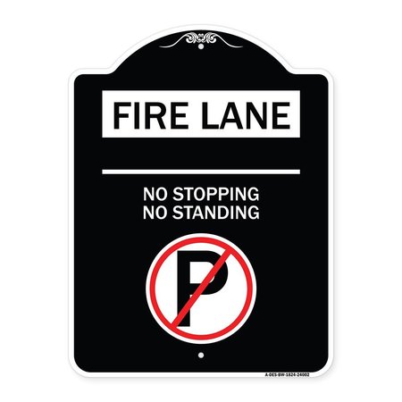 SIGNMISSION Fire Lane No Stopping No Standing W/ No Parking Heavy-Gauge Aluminum Sign, 24" x 18", BW-1824-24002 A-DES-BW-1824-24002